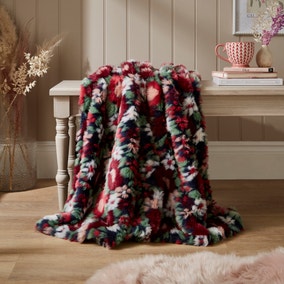 Carved Floral Fur Throw, 130cm x 180cm