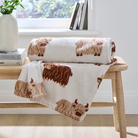 Highland Cow Fleece Throw, 130cm x 170cm